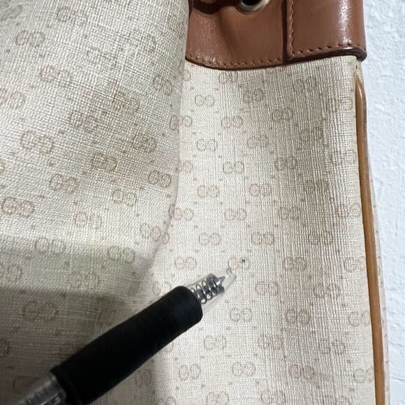 Vintage Gucci Bucket Bag Micro GG Monogram Logo Ivory Cream Brown 80's - Picture 5 of 11